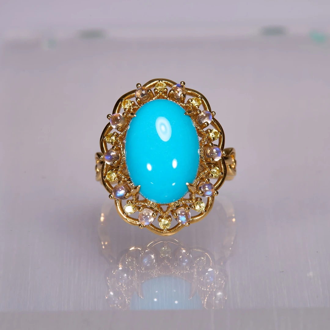 如苑珠宝18K金绿松石戒指/4.79 10*14/NGTC/睡美人/原矿