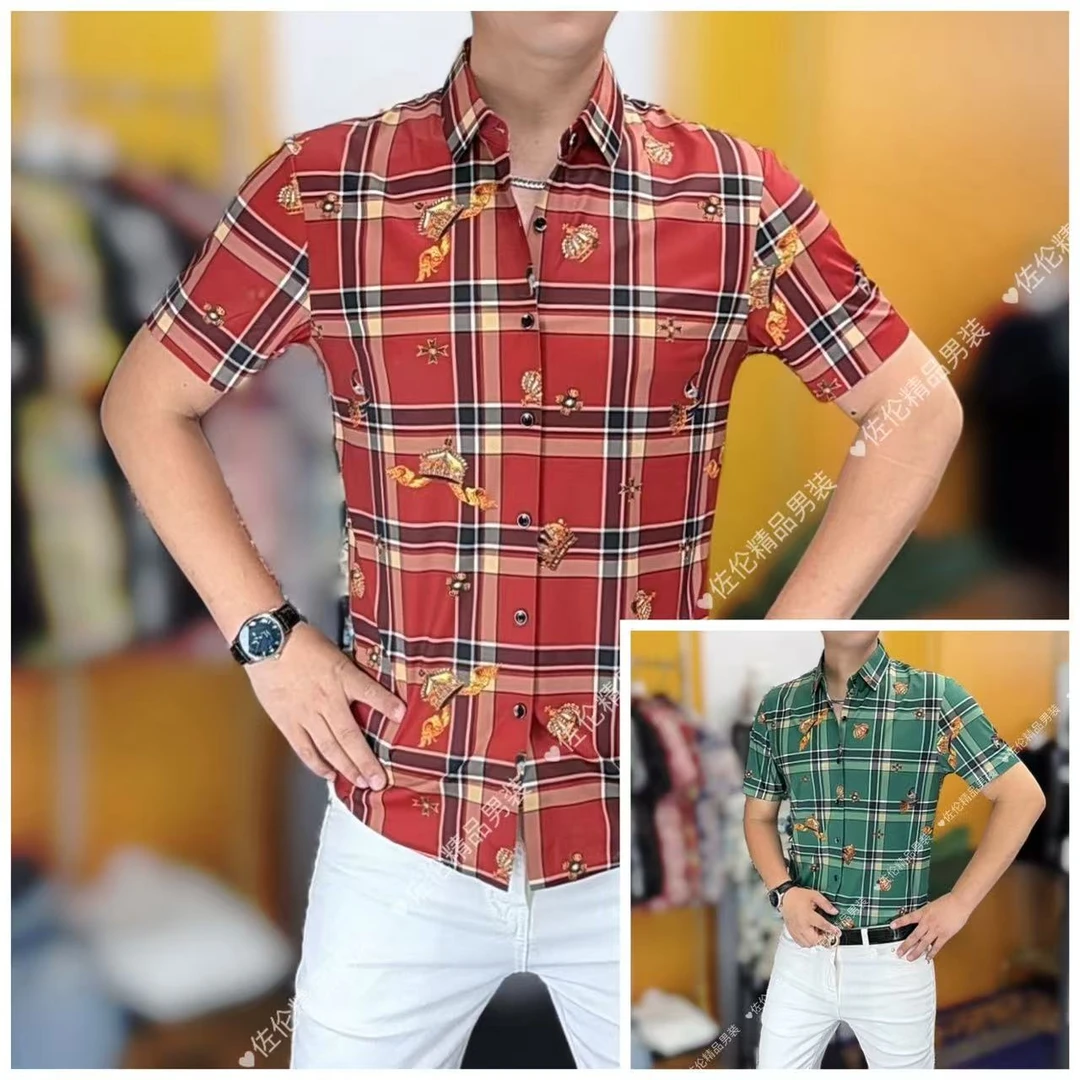 8810夏季新款时尚潮流男士冰丝修身衬衫