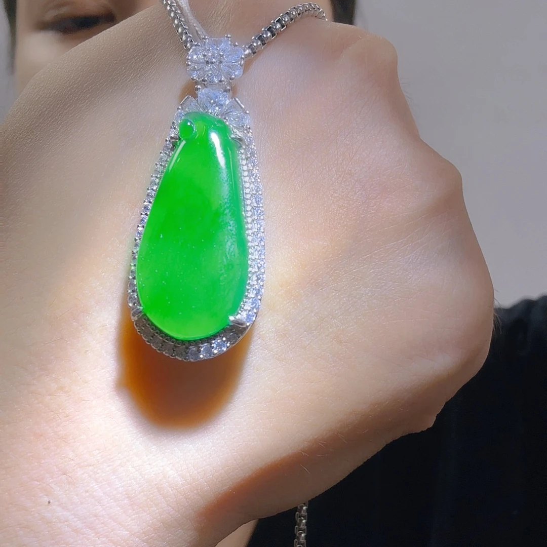 翡翠银S925镶嵌吊坠(不含链)