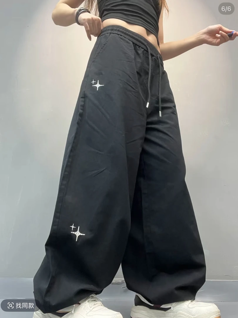 XYJ66188#星星刺绣阔腿宽松长裤欧美设计感休闲百搭直筒时尚情侣
