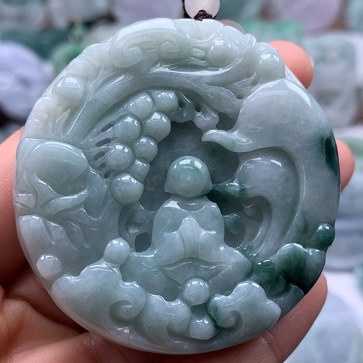 翡翠未镶嵌颈饰悟道两面工艺福利