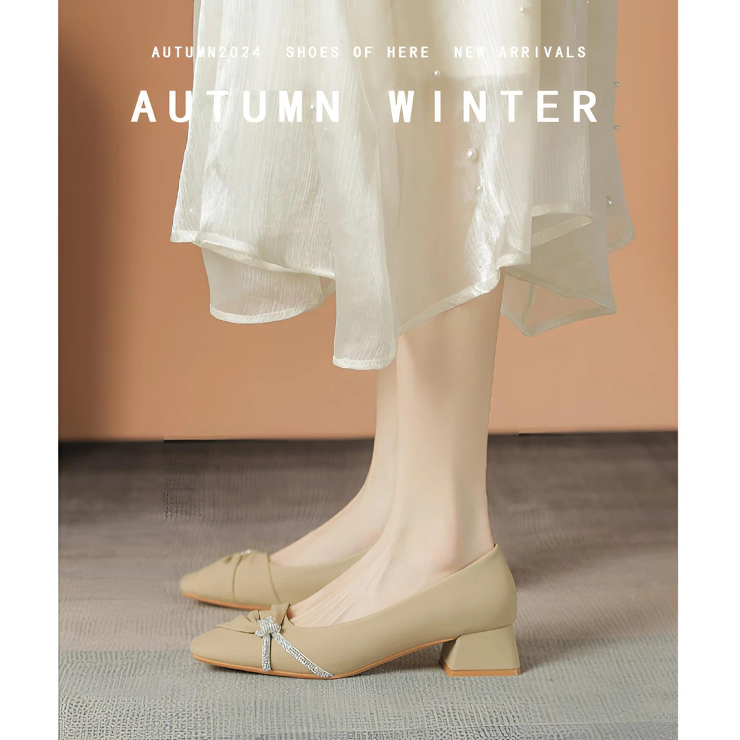 新款春夏季法式上班通勤晚晚鞋浅口粗跟软底玛丽珍鞋百搭真皮单鞋