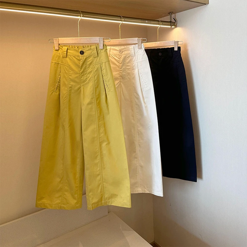 简约设计感气质裤子2025夏季薄款高腰显瘦休闲百搭直筒阔腿九分裤