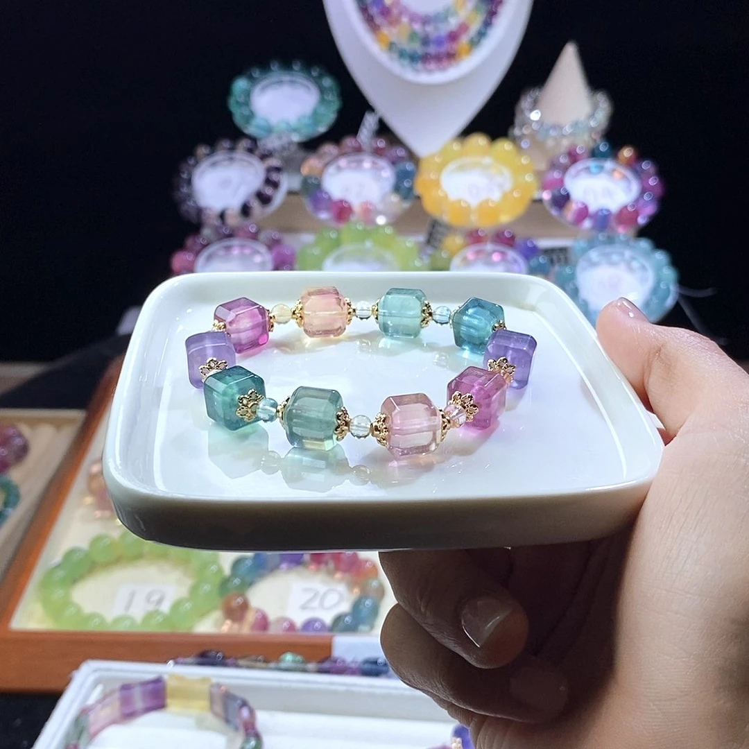 手链未镶嵌萤石冰透彩色方糖