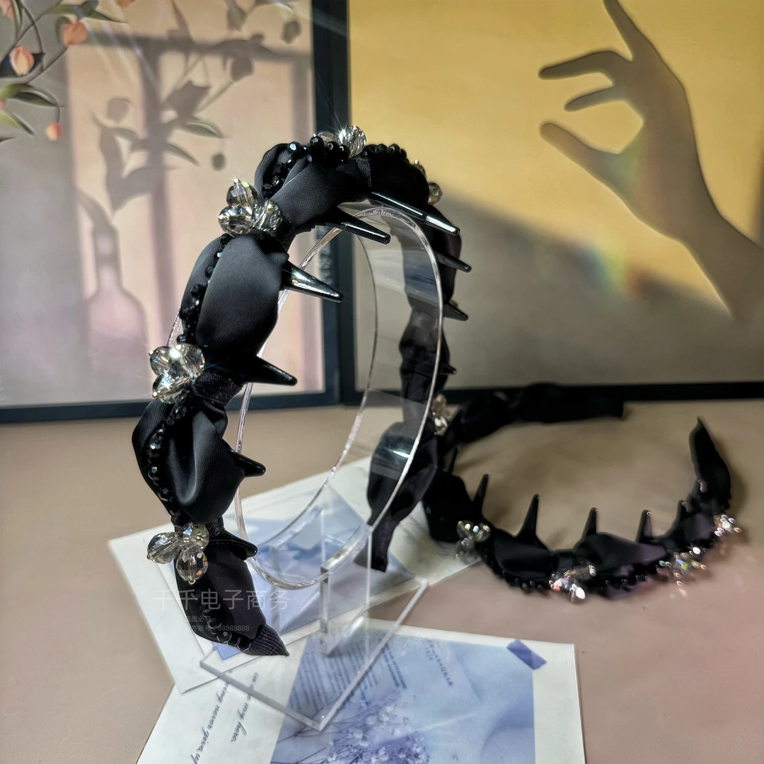 新款高颅顶淑女风缎面镶钻褶皱倒齿时尚百搭气质减龄发箍T0971