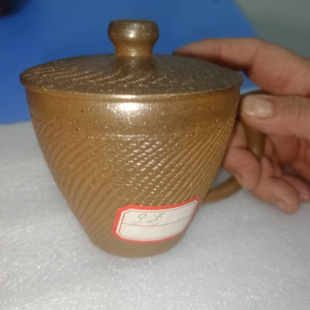 古龙窑柴烧陶器窑变办公杯带盖子