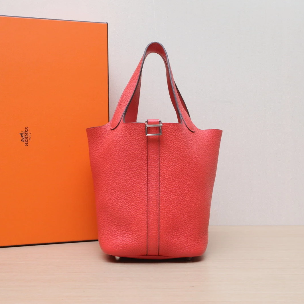 95新 Hermes/爱马仕 【娇】 2R芍药红 TC皮 R刻 银扣 18 菜篮子