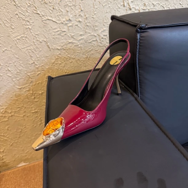 小方头一脚蹬细跟高跟鞋小众春季包头高跟鞋鞋子单鞋细跟百搭