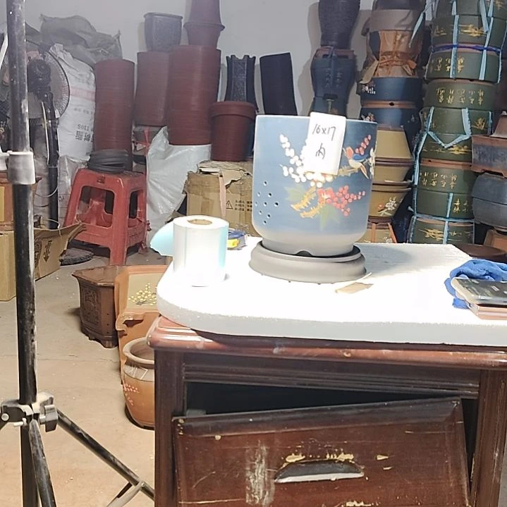 紫砂花盆老桩金弹子盆景盆