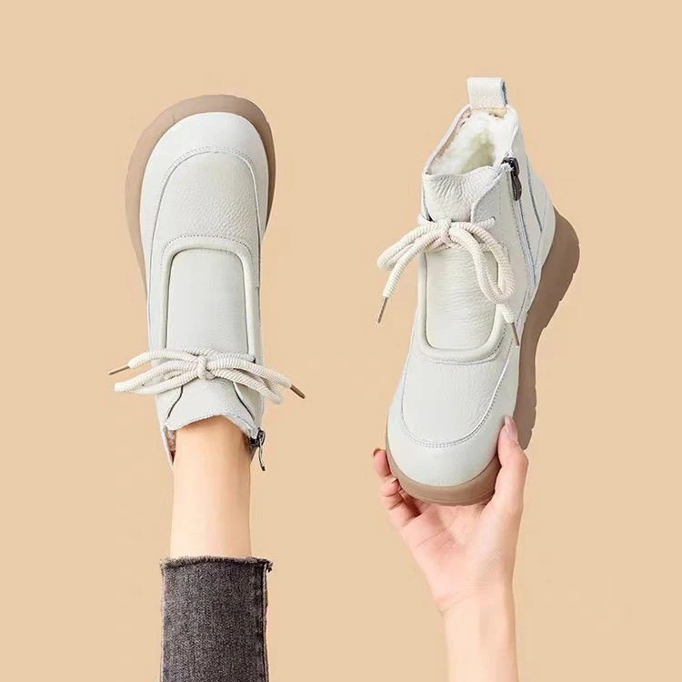 2025新款时尚保暖厚底百搭户外雪地靴软底舒适加绒短靴圆头棉鞋女