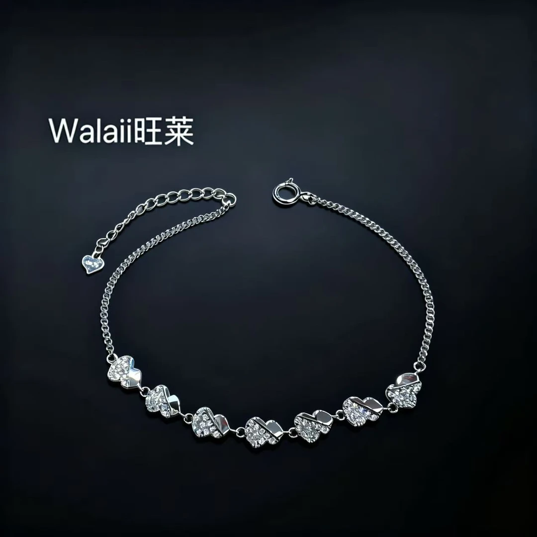 925银手链 旺莱 631 微镶光面满钻七颗小葫芦银手链J88651505