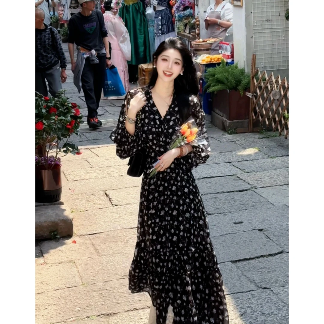 【南萱】【优雅主义】夏季复古收腰显瘦减龄设计碎花连衣裙5CLSJ9312