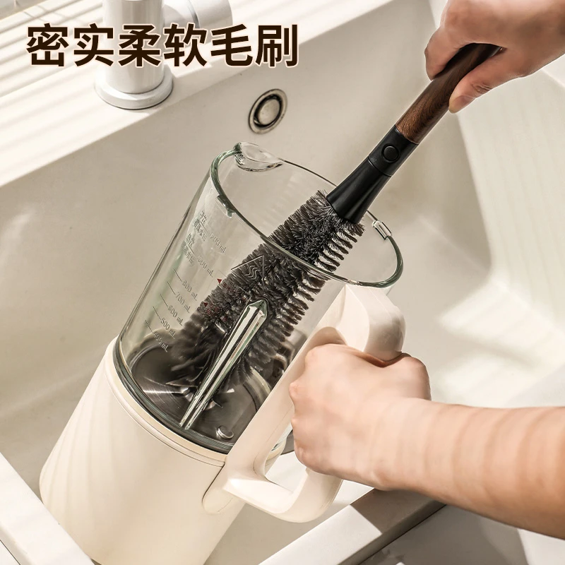 二合一胡桃木纹杯刷家用破壁机清洗刷长柄可拆卸吸管刷杯盖清洁刷