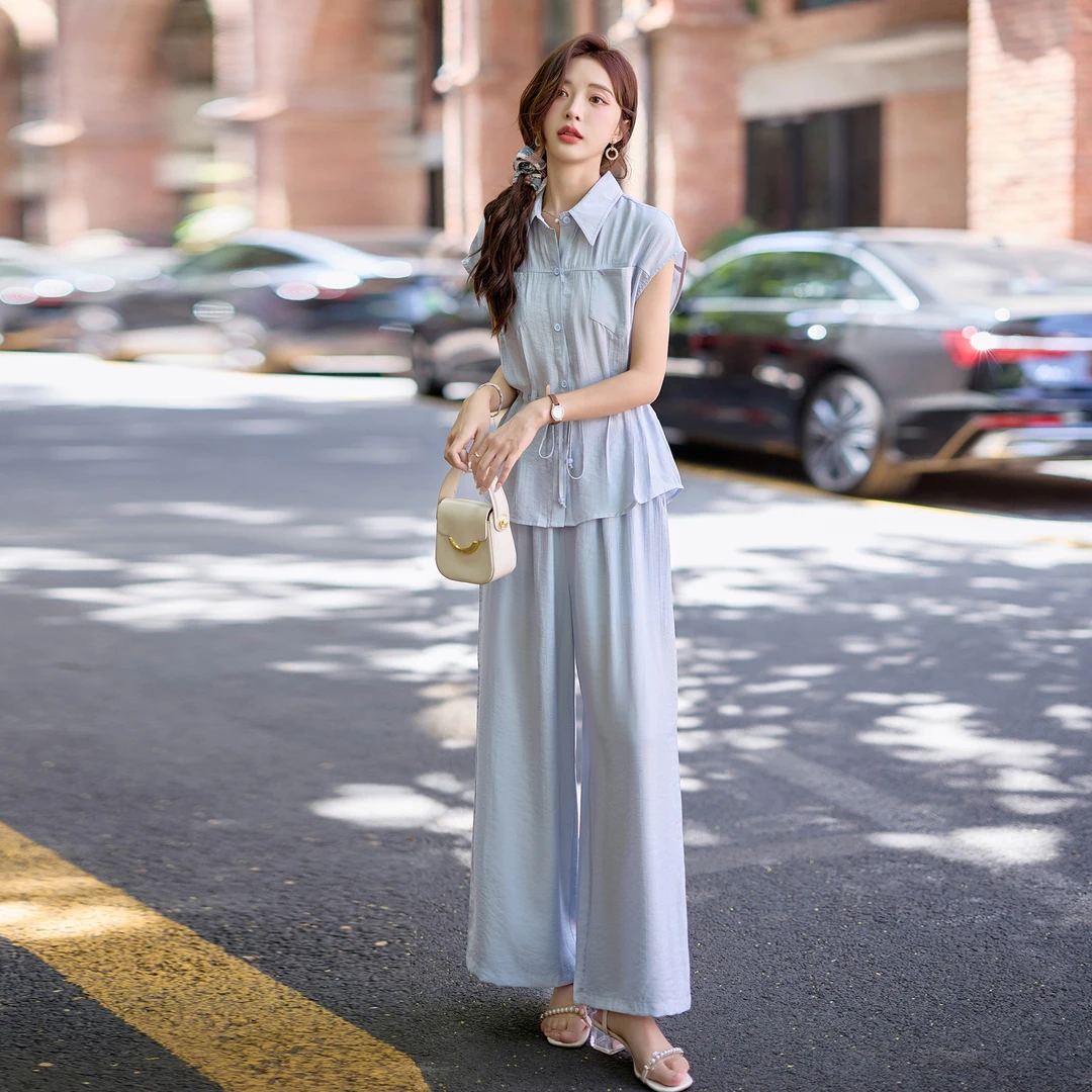 时尚显瘦阔腿裤两件套装女2025新款夏季成套减龄穿搭女士裤子套装
