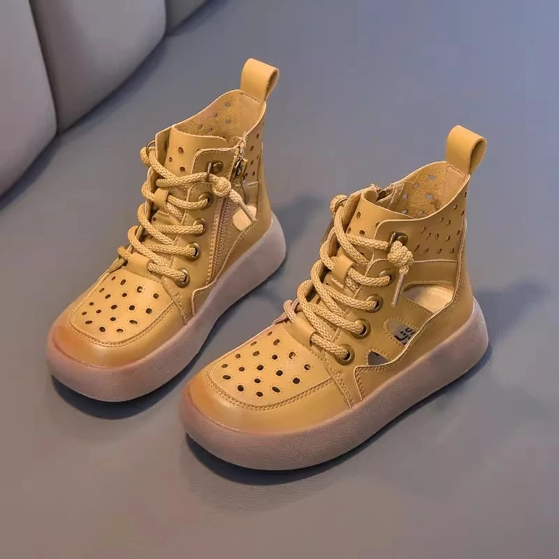儿童靴子2025春秋新款软底透气镂空单靴男童大黄靴夏季女童马丁靴