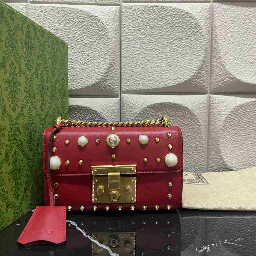 95新 GUCCI/古驰 红色单肩链条包 C1404339 3192