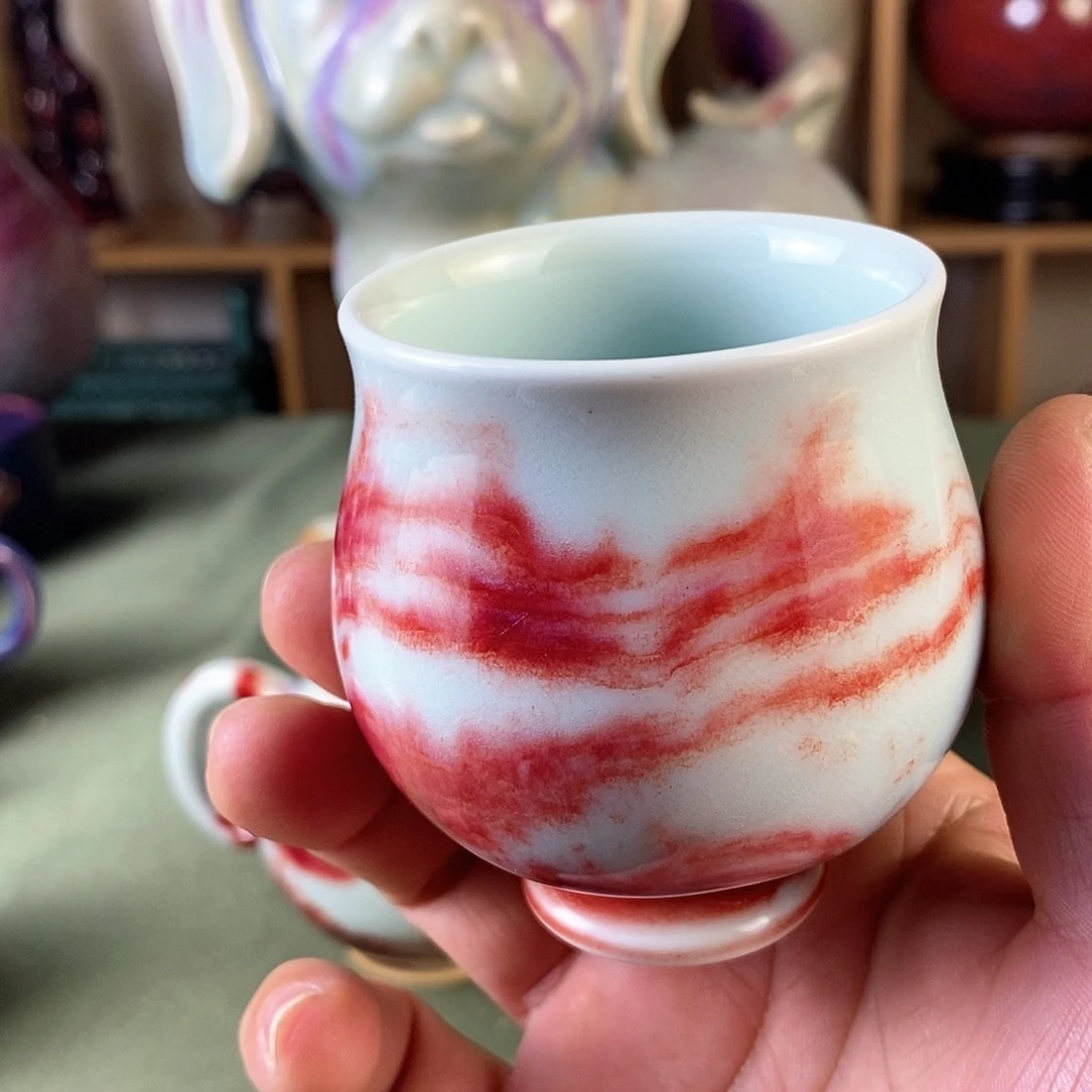 陶瓷高足玉兰杯，玉石釉