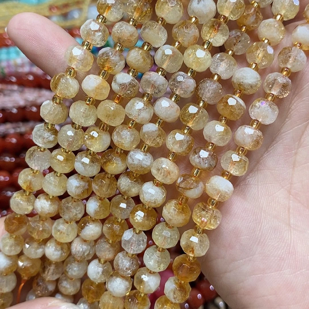 玛瑙/玉髓未镶嵌珠宝半成品黄塔晶一条卡8mm