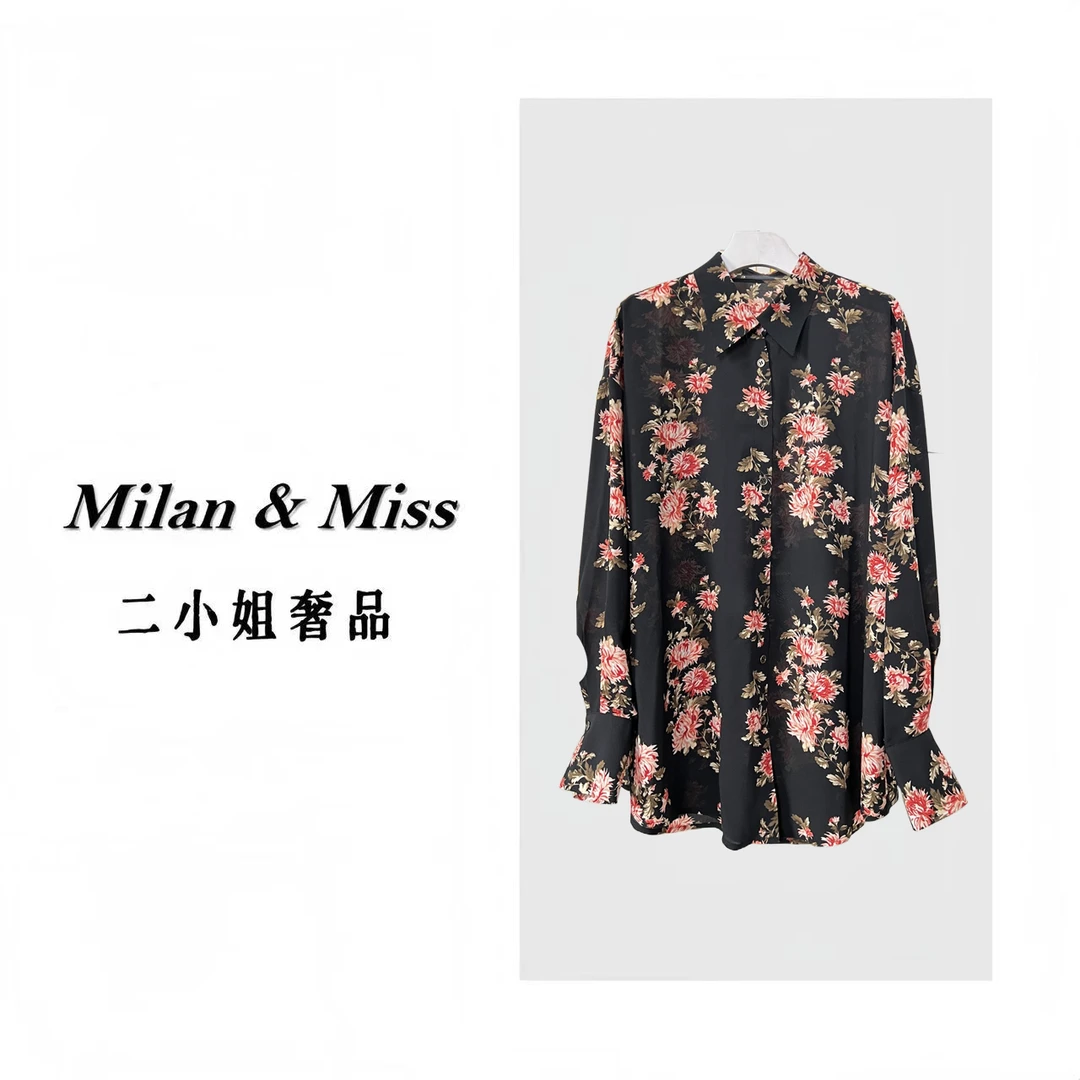 法式薄款翻领碎花印花衬衫宽松百搭夏季女士气质