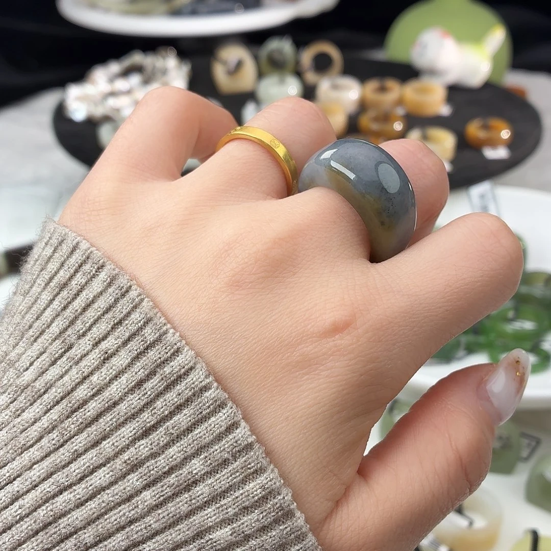 和田玉（糖玉）未镶嵌戒指S53芝麻糊馒头17.8