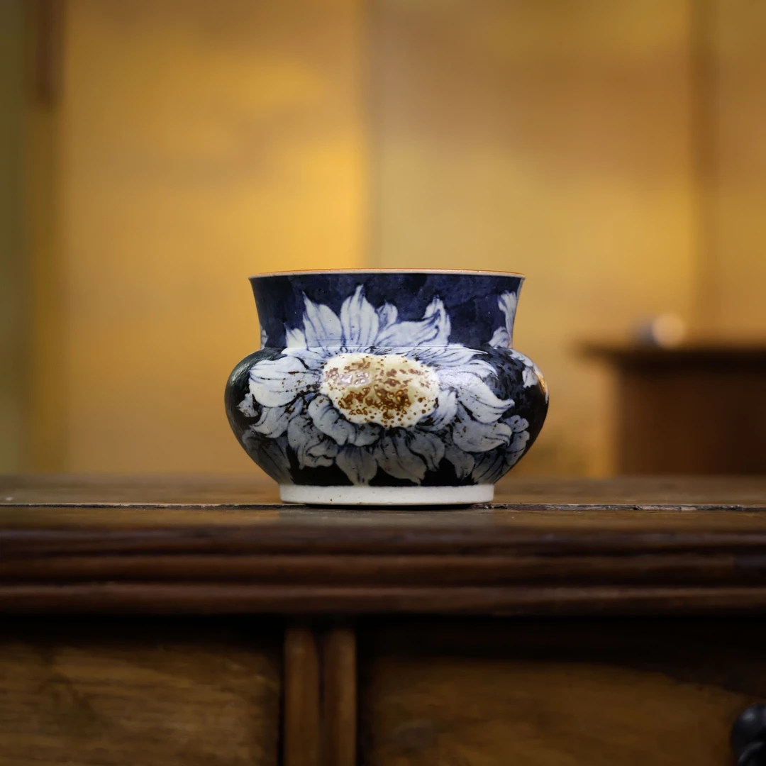 【小田甄陶】向日葵-青墨-建水-450CC直径10C<高8CM（青墨0057）