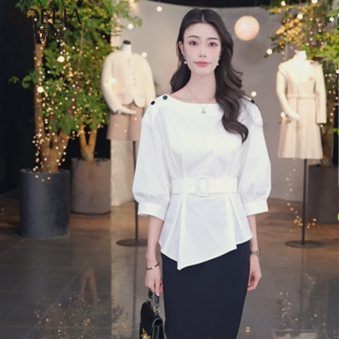 歌莉娅夏季新品设计感上衣（配送本布腰带） 1E5C3B140