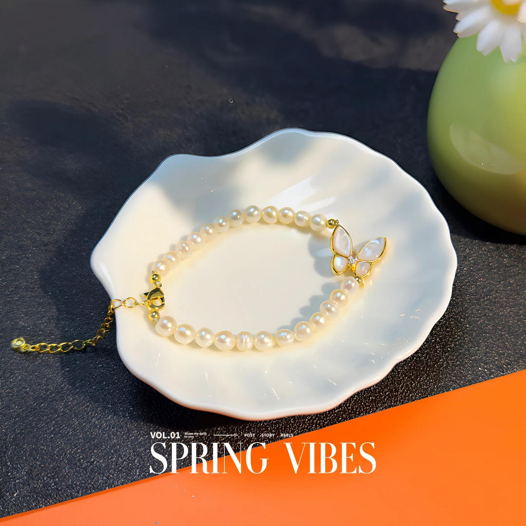 天然淡水珍珠手链 - DSN设计师款轻奢蝴蝶手链（7003）