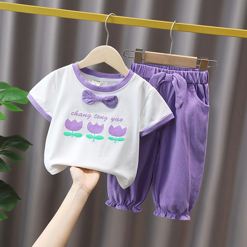 女童夏装套装2025新款儿童装网红洋气女宝宝时髦短袖T夏季两件套