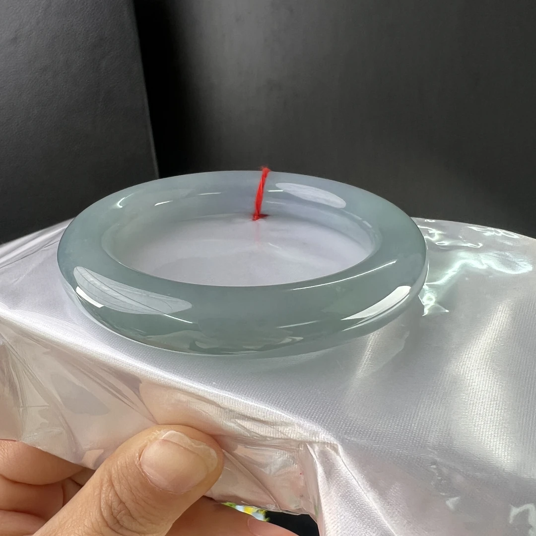 天然缅甸a货翡翠 蓝紫色圆条翡翠手镯