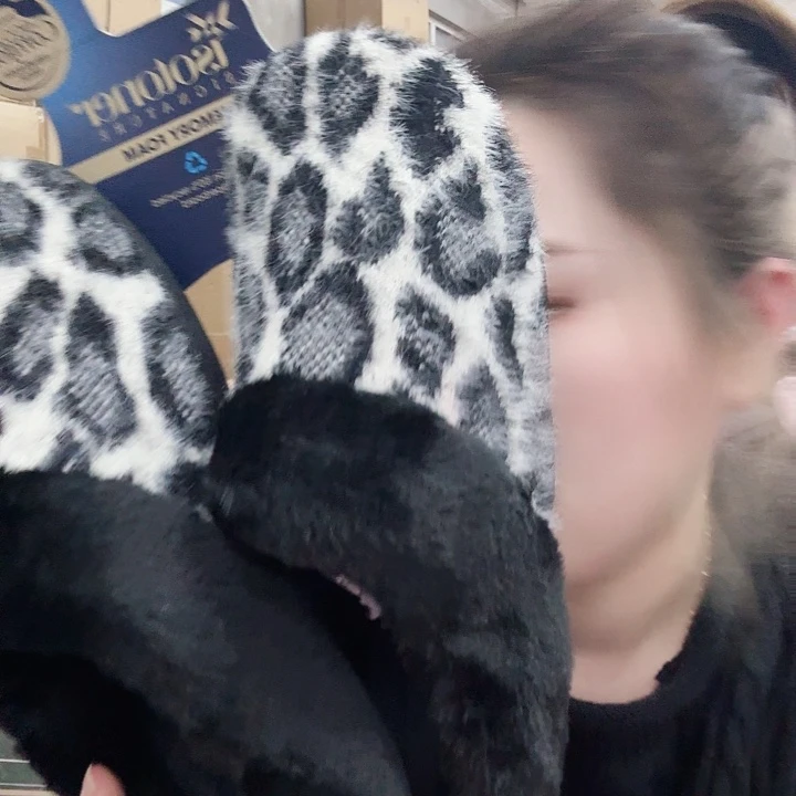 灰色豹纹加绒棉拖37码