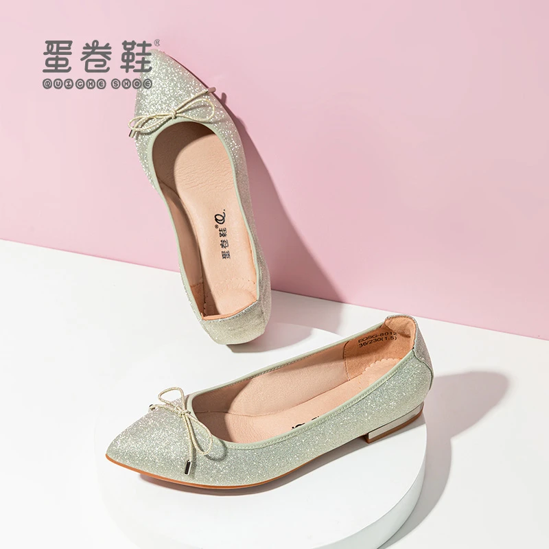 蝴蝶结平底鞋尖头软底蛋卷鞋豆豆鞋单鞋（备注尺码）默认尺码37