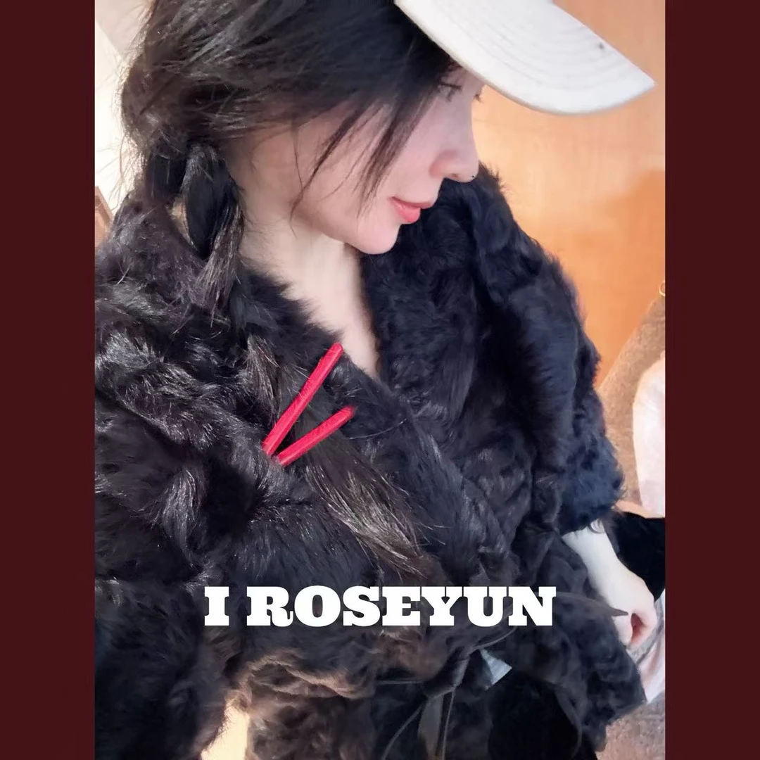 【Rose Yun】乌木紫小湖羊皮毛一体腰带外套 JY095150