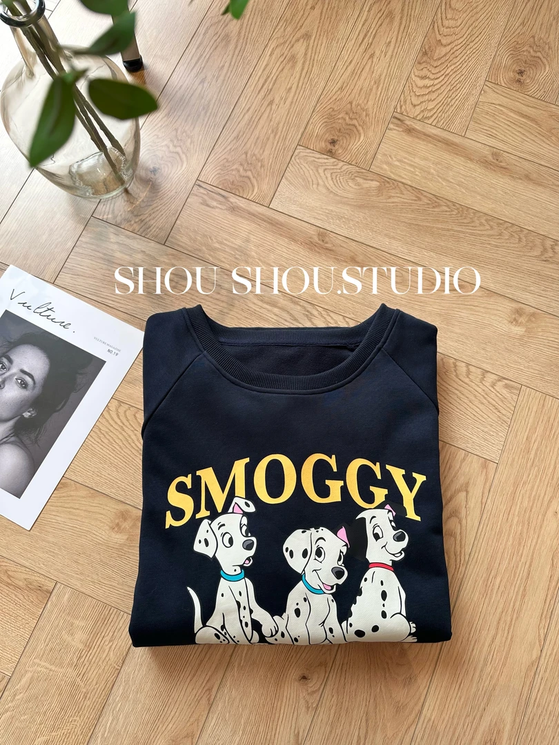 【瘦瘦】SMOGGY-大码美式复古插肩袖斑点狗印花百搭长袖卫衣S01849