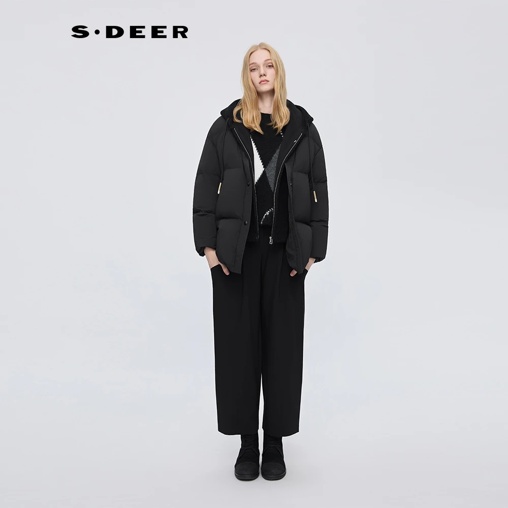 【粉丝专享】圣迪奥【墨迹行间】冬季新款连帽假两件羽绒服S254Z3103