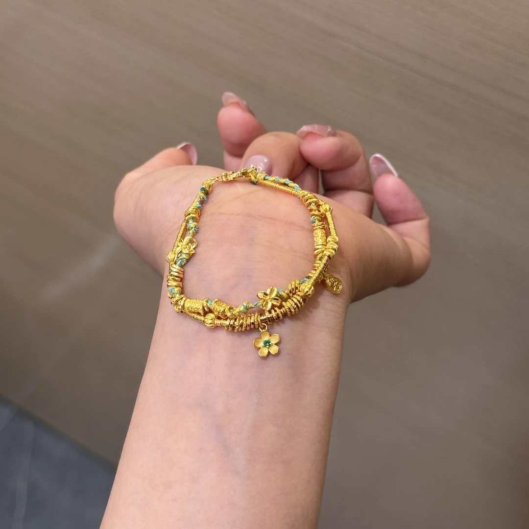 【菠萝珠宝】足金999  双层新款 小花盘缠手链   金重：16.82克