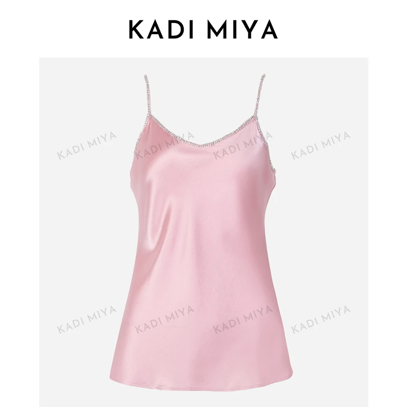 KADIMIYA法式高端重工醋酸缎面光滑镶钻气质内搭修身吊带背心
