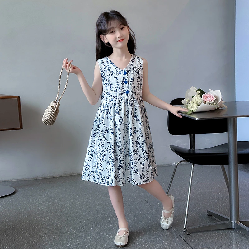 女童碎花连衣裙夏季2025新款儿童棉布裙子夏装女孩无袖背心裙洋气