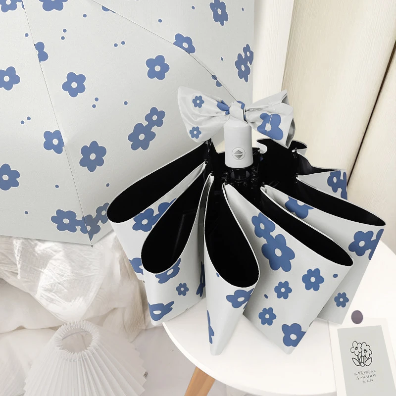 自动ins花朵雨伞手动折叠太阳伞黑胶小防晒晴雨伞大量广告批发伞