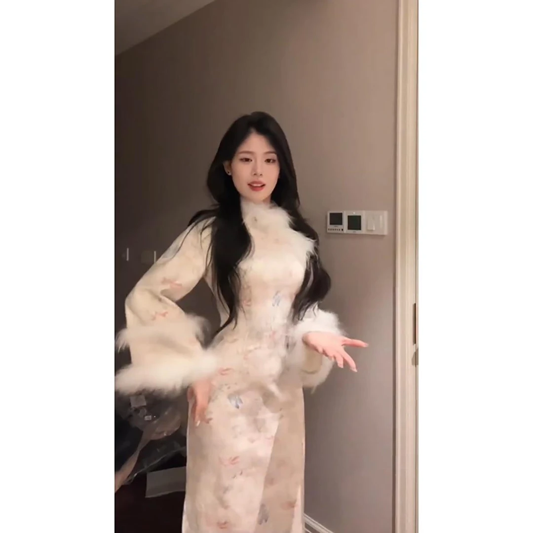 【香妃迷蝶】秋冬季新款温柔蝴蝶改良版旗袍温柔文艺范日常连衣裙