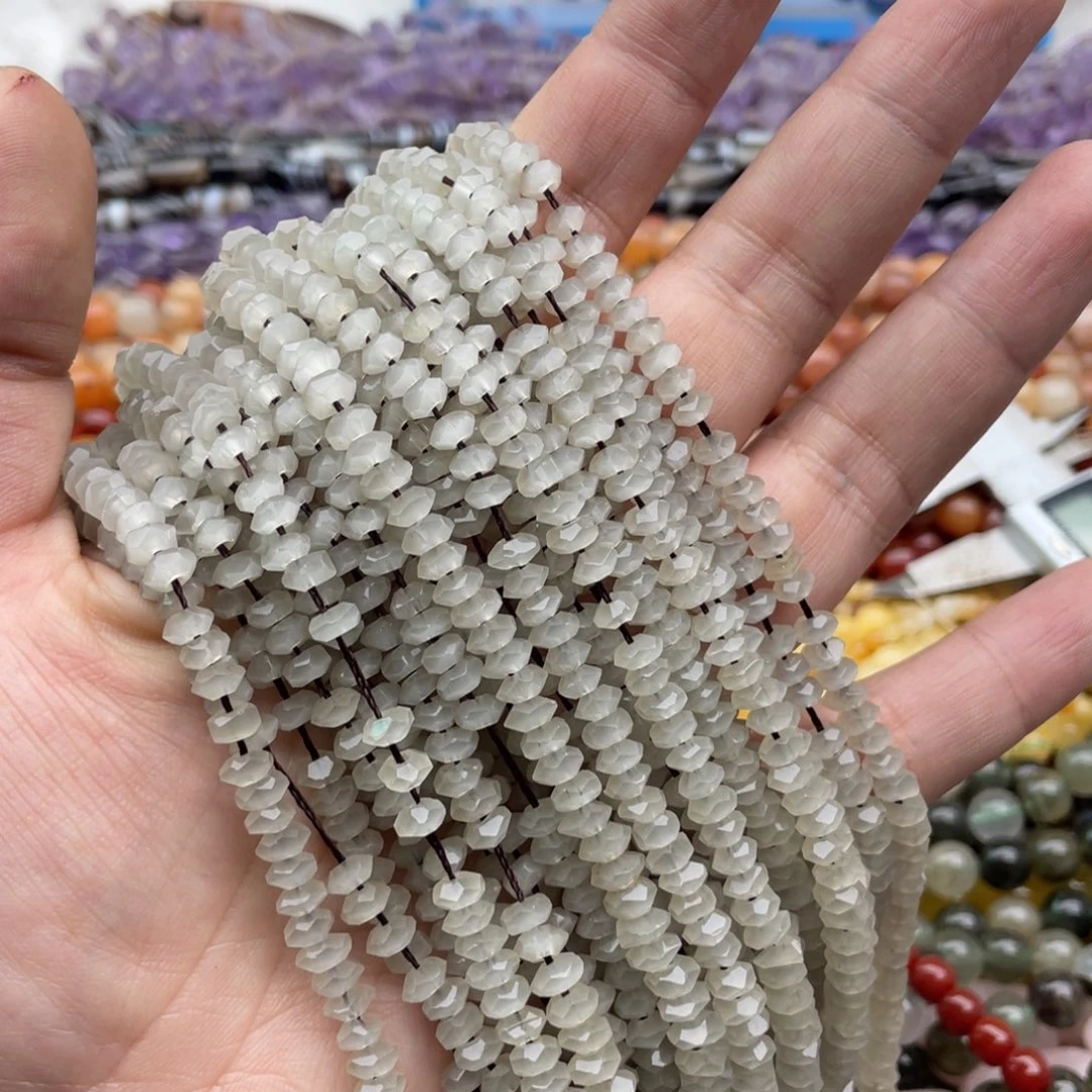 玛瑙/玉髓珠宝半成品未镶嵌三条装5mm浅灰色猫眼切面算盘