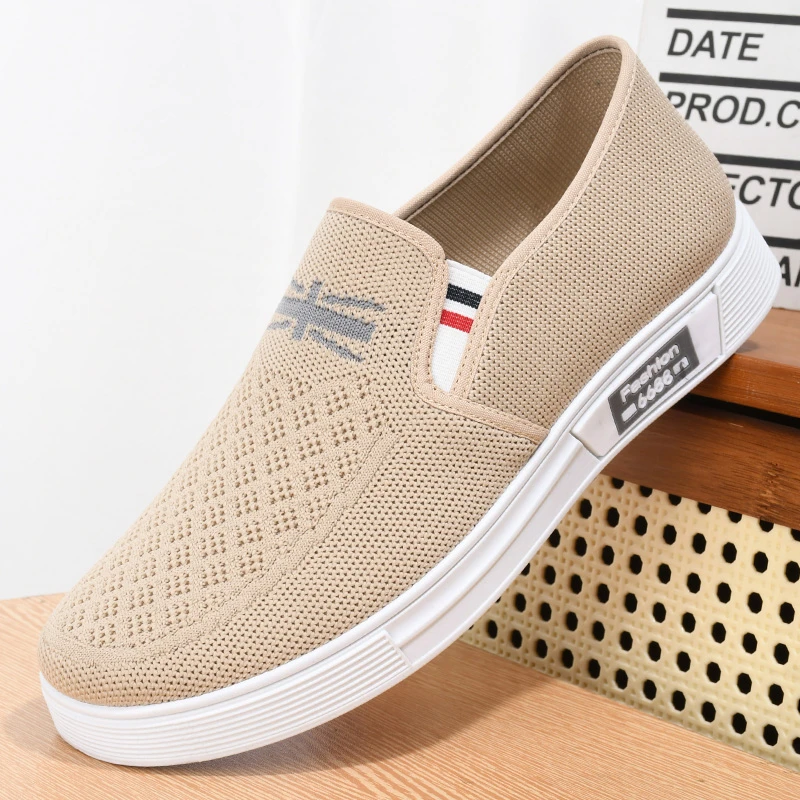 春夏2025男士飞织鞋老北京布鞋男软底透气休闲鞋一脚蹬防滑爸爸鞋