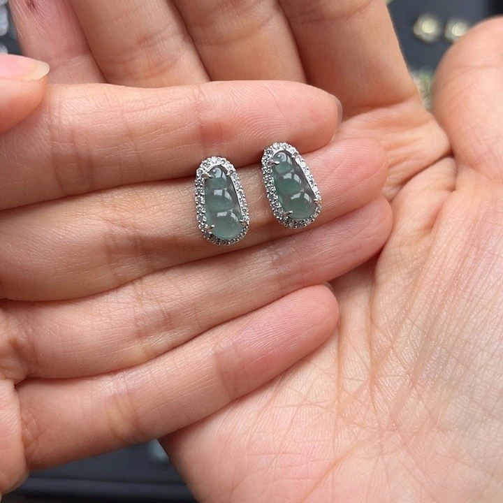编***恋翡翠银S925镶嵌耳饰
