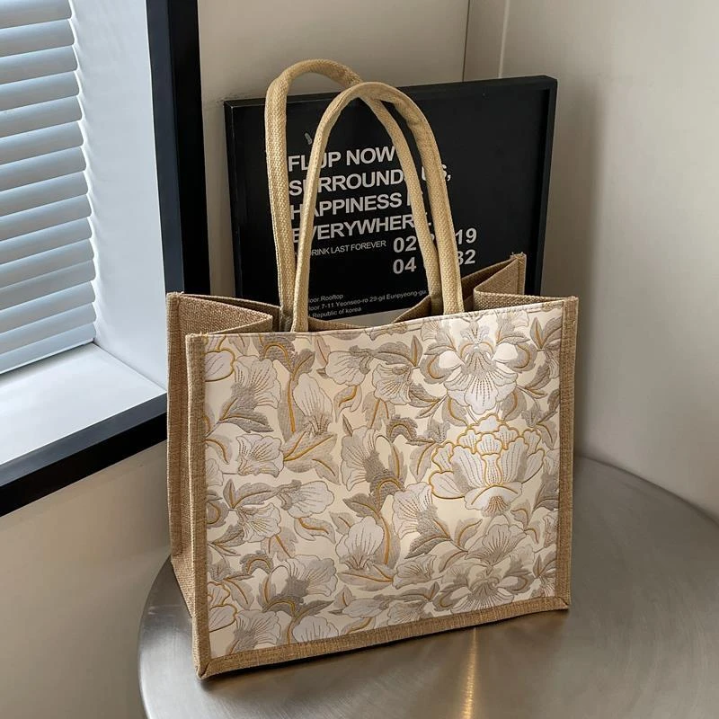 2025新款大容量麻布手提袋女ins上班通勤托特包帆布包包女手提包