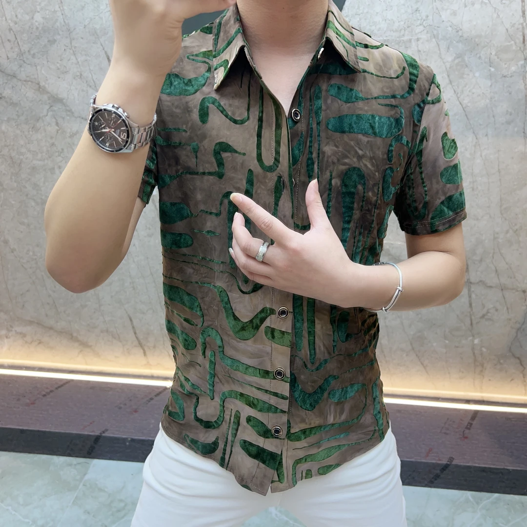 欧货男装时尚休闲夏季商务翻领轻奢拉链百搭透气半袖潮流修身型