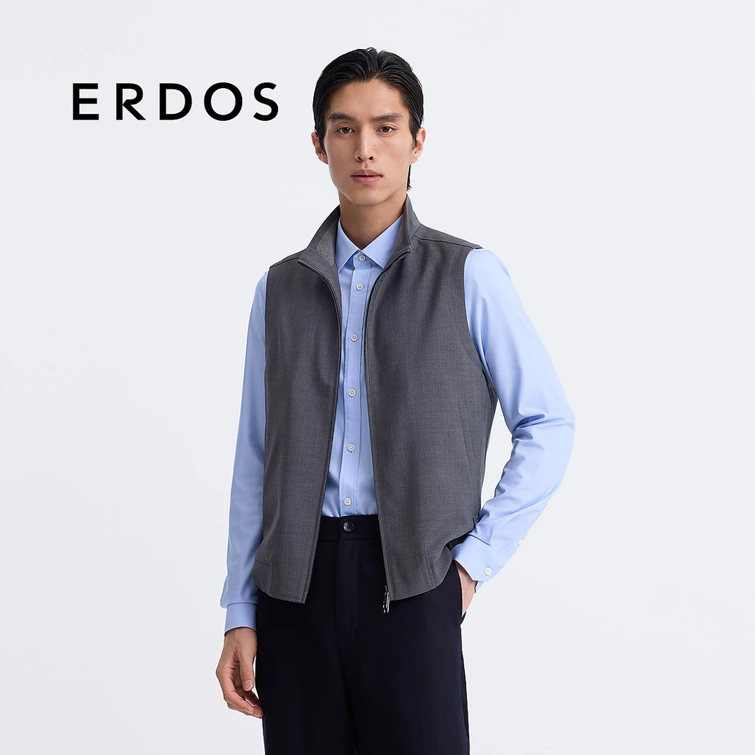 【初剪羊毛】ERDOS 男装马甲25年早春新品立领直身拉链铂金灰外套