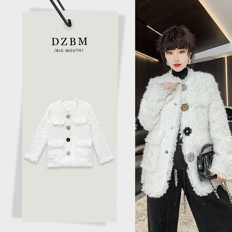 【DZBM】2025秋冬新款显瘦小香加棉毛须亮片外套-W5525