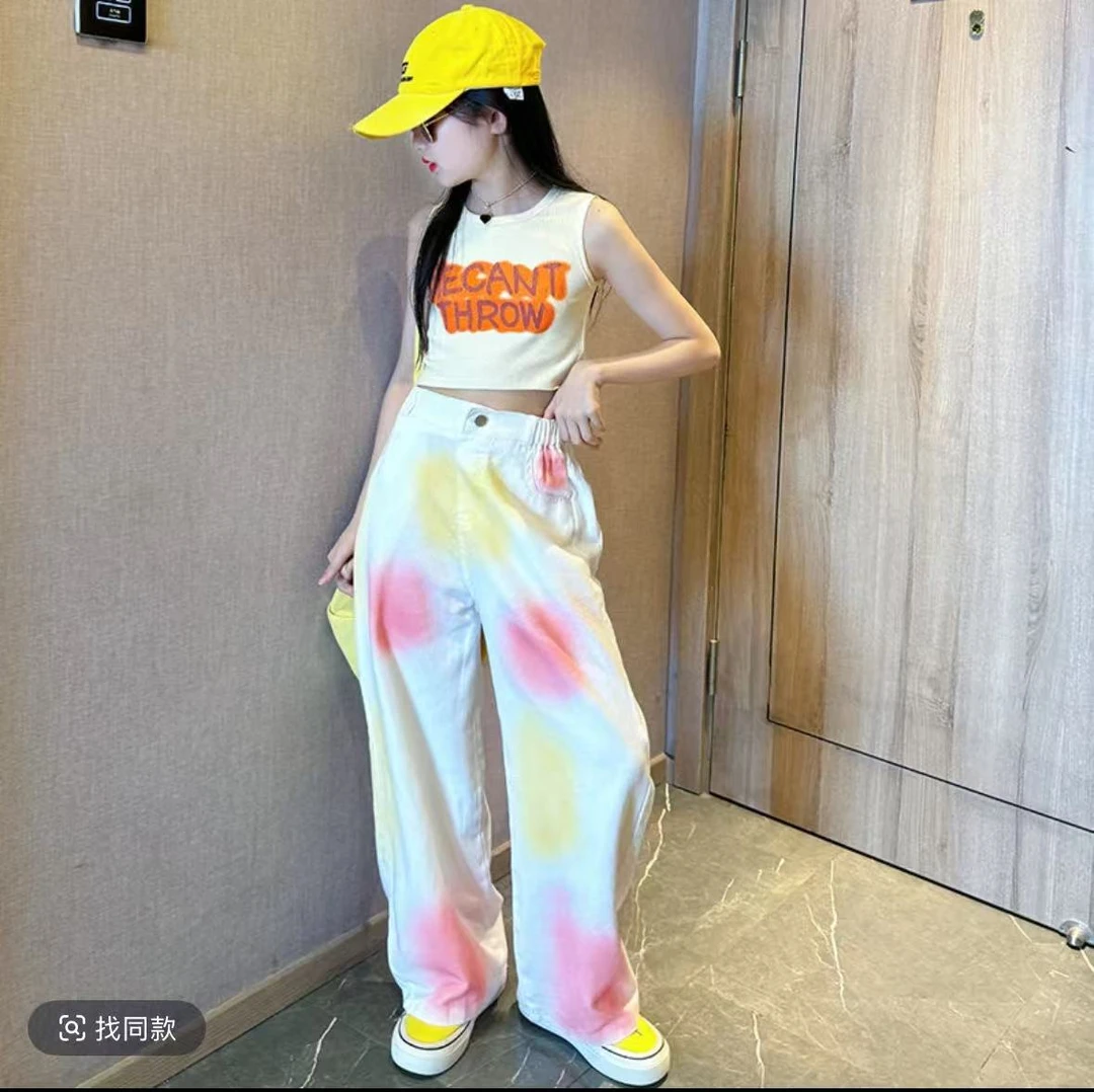 女童夏季套装2025新款洋气时髦背心儿童夏装工装裤休闲宽松两件套