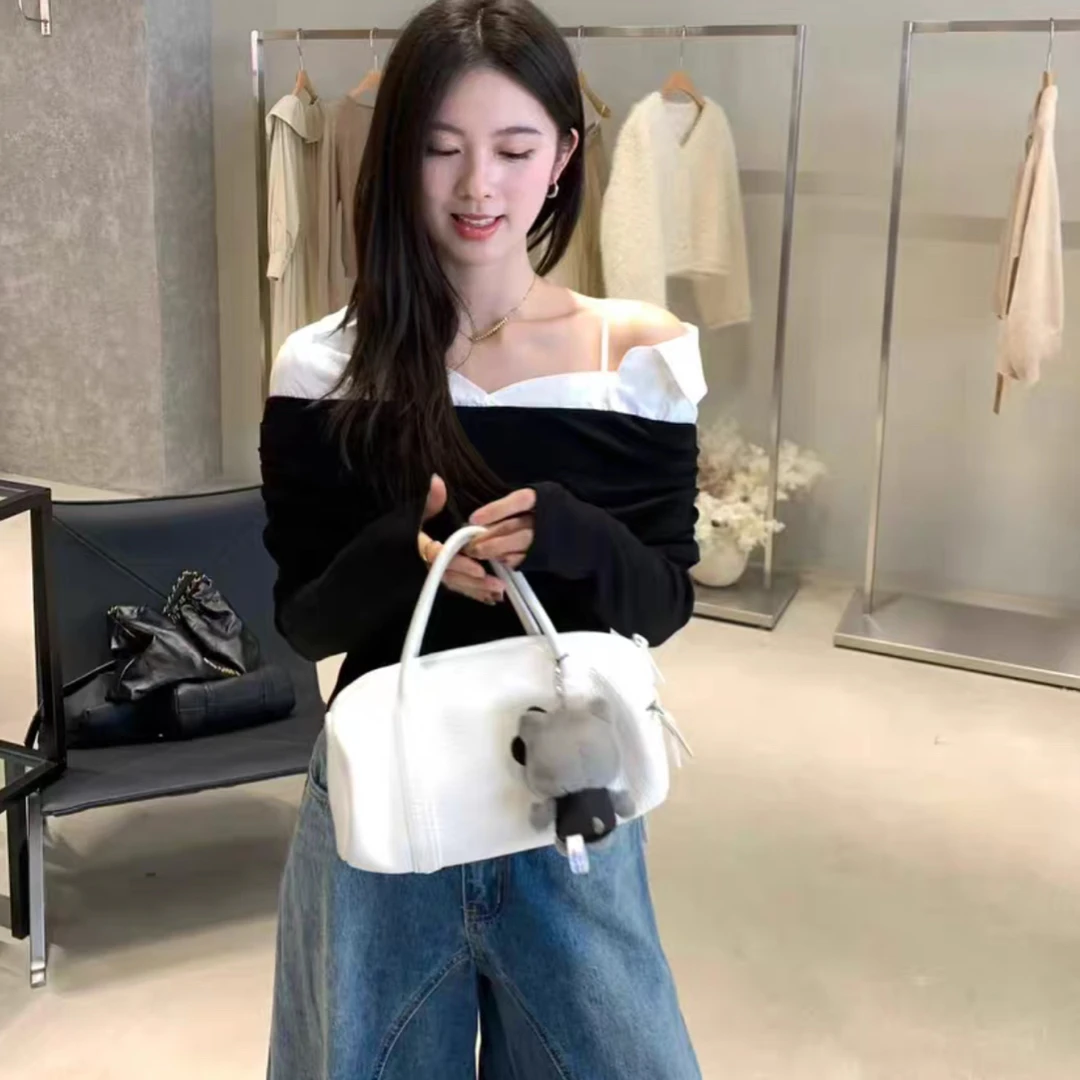 修身型常规款宽松型拼接通勤T恤小众网红洋气黑色