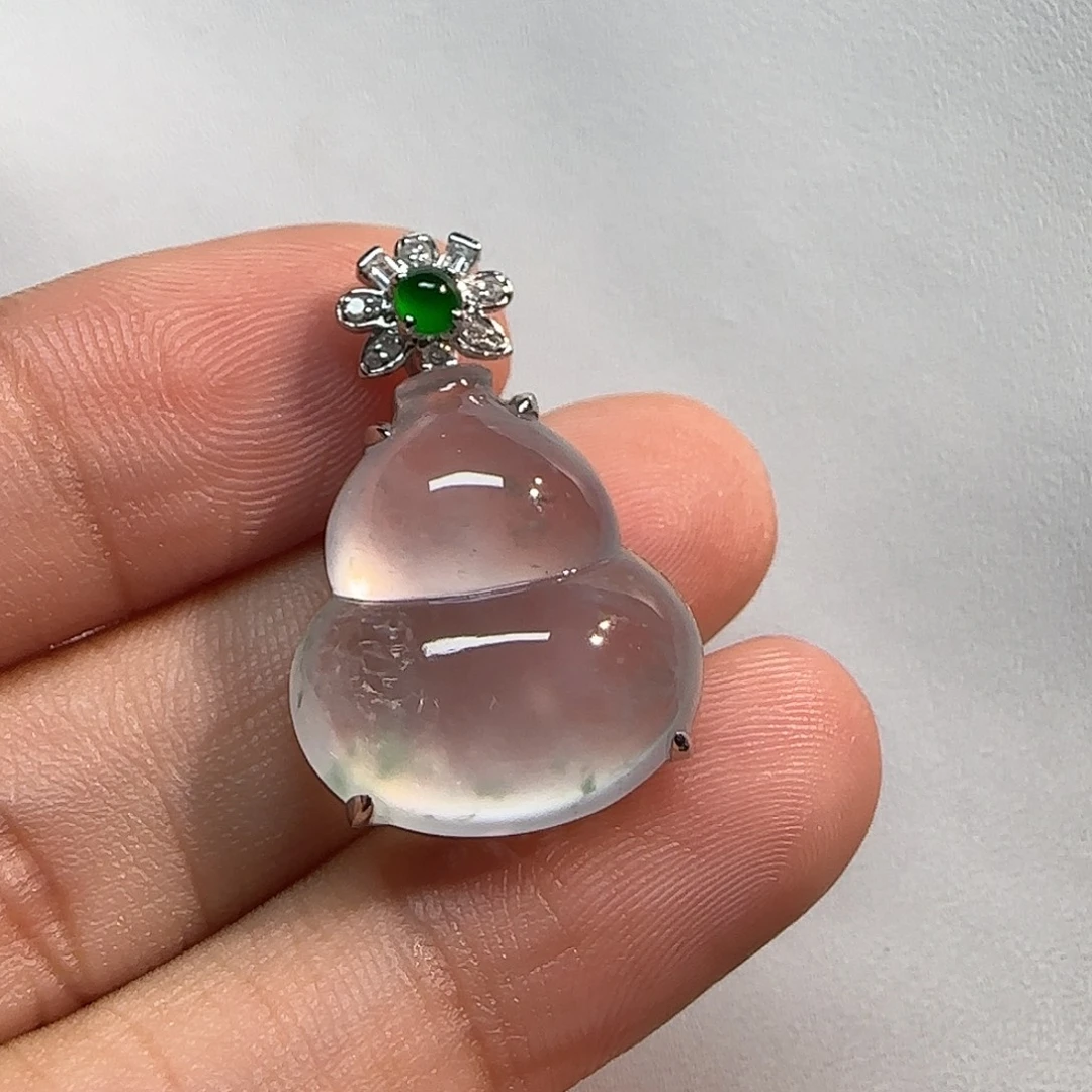 翡翠18K金镶嵌吊坠(不含链)葫芦