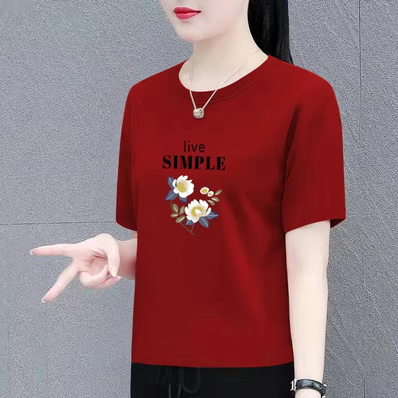 纯棉短袖t恤女中年妈妈装夏装新款洋气时尚宽松遮肚百搭休闲上衣